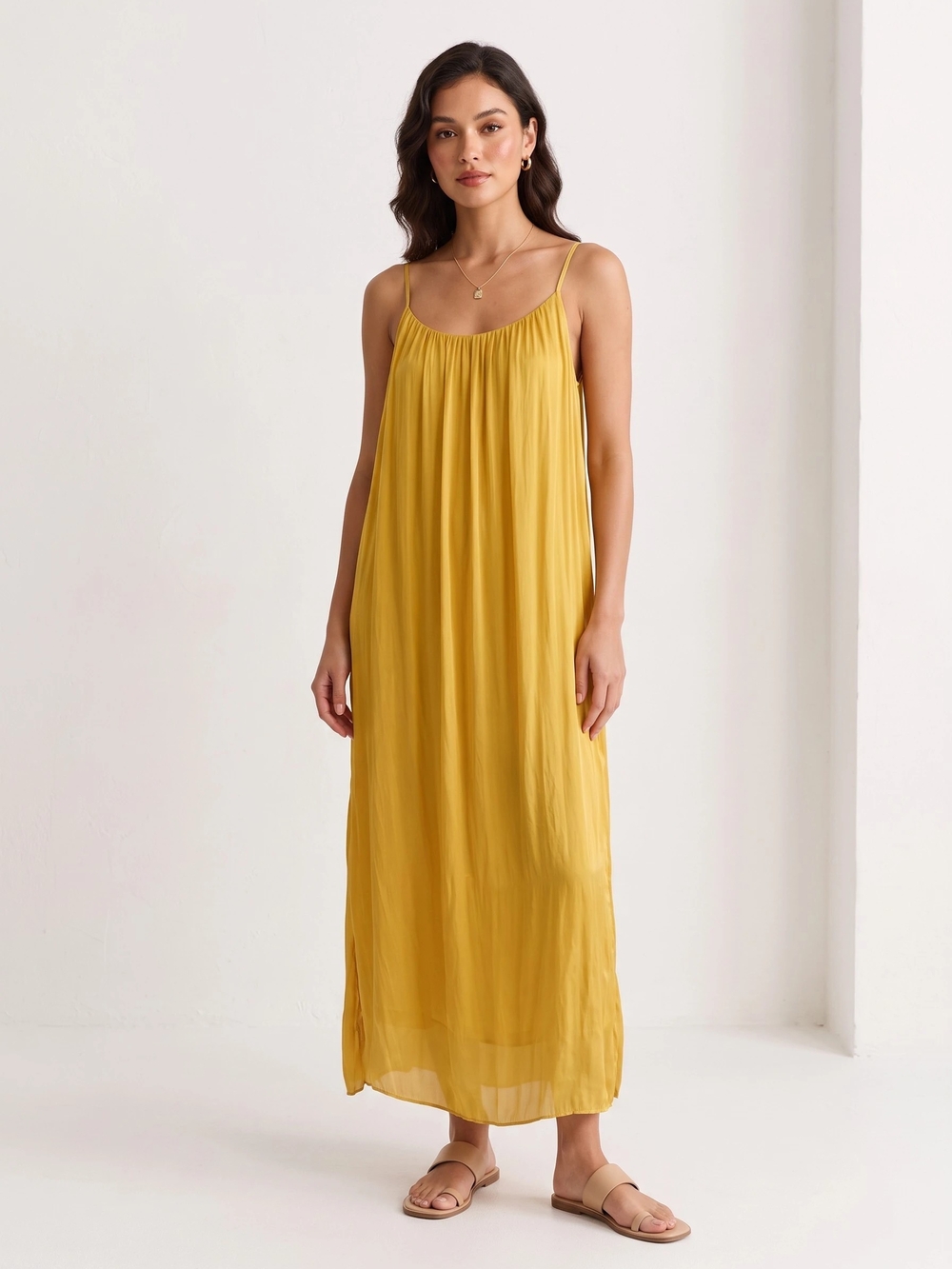 Mahina Tulum Spaghetti Strap Maxi Dress One Size Golden Yellow
